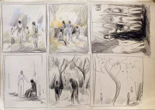 Story Board 1, pencil on paper 42x29 cm by Frederic Belaubre