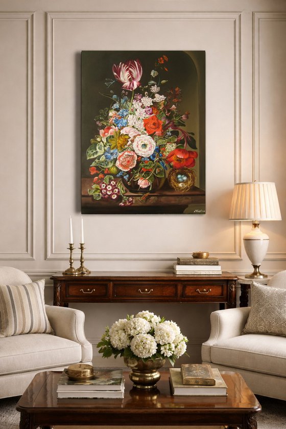 Dutch Bouquet with Tulip and Dark Ground