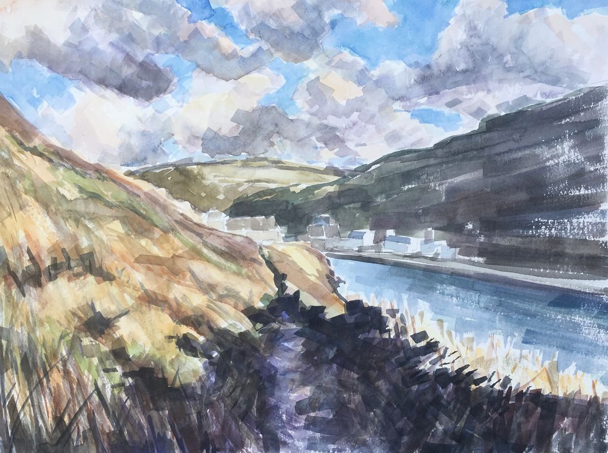 Impressionistic Landscape Watercolour By Louise Gillard, 16 X 12", Boscastle Approach - Cornwall, Original Artwork