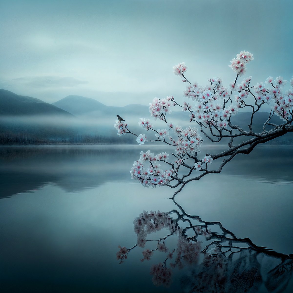 Photorealistic Landscape Photograph By Michael Filonow, 26 X 26", Cherry Blossom 2, Original Artwork