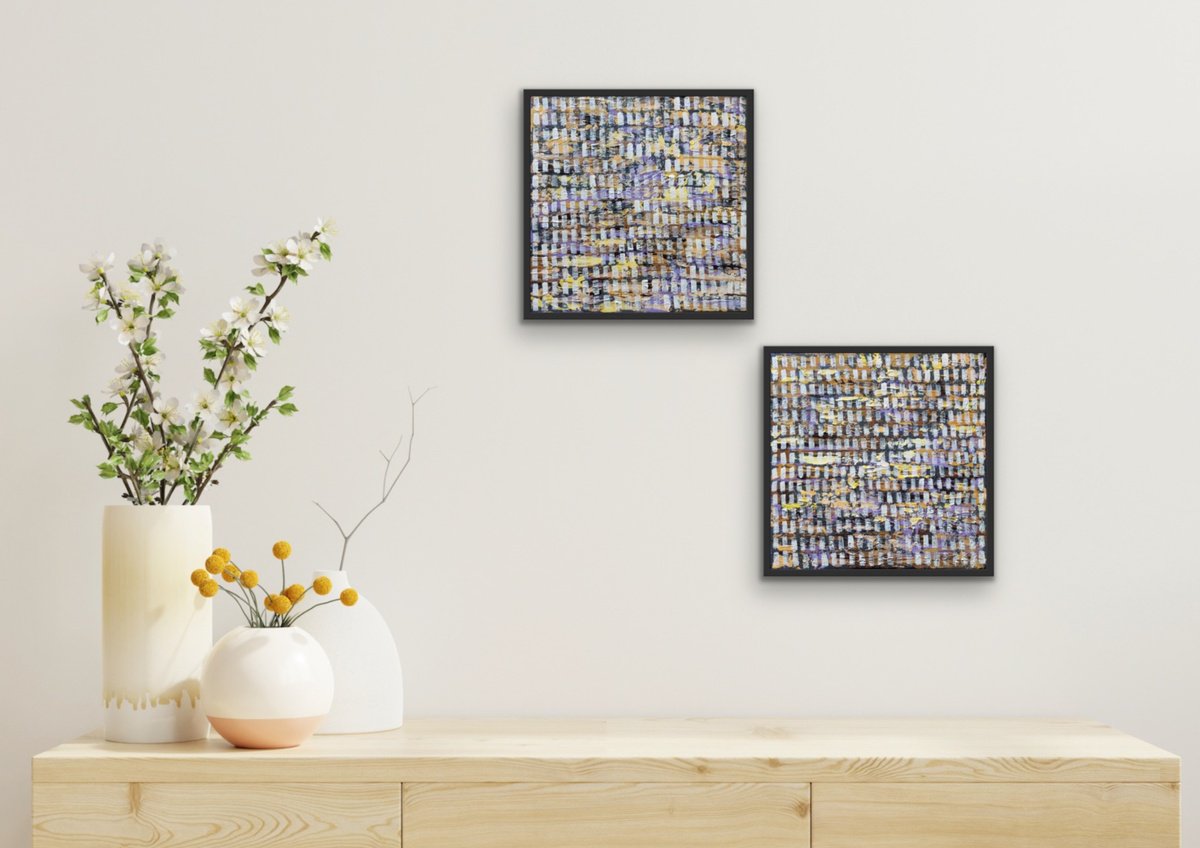 Expressive Abstract Acrylic Painting By Ketki Fadnis, 24 X 12", Mirage ( Diptych), Original Artwork