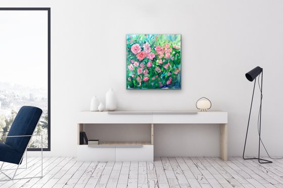 Rosy Song Original Painting For Home Design Oil Floral Abstraction