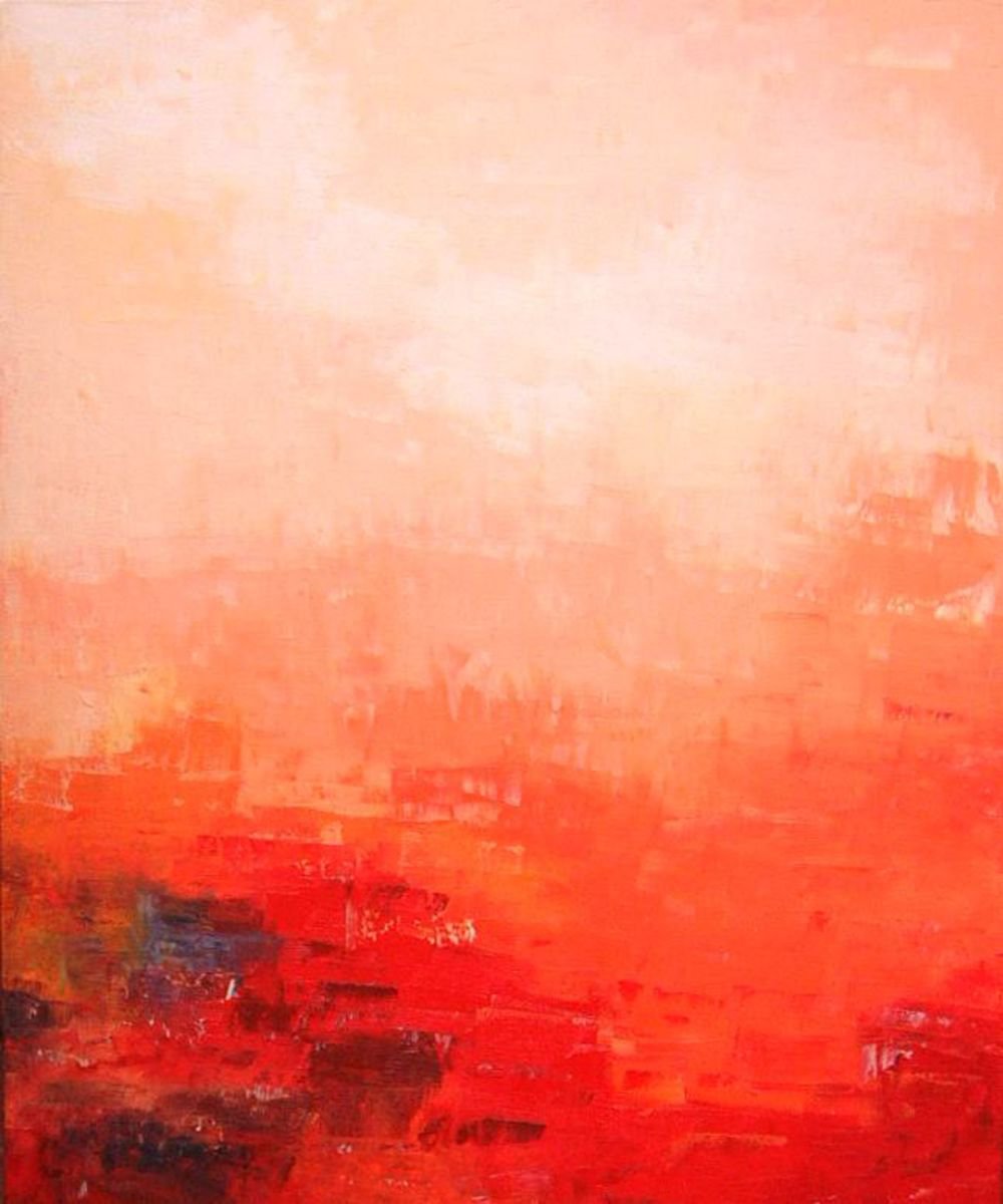 Abstract Landscape Oil Painting By Saroja Van Der Stegen, 25 X 30", Orange (Ref#:584-20F), Original Artwork