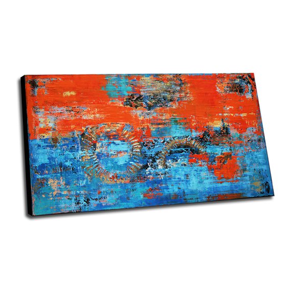 RIMINI - 180 x 100 CMS - ABSTRACT PAINTING - TEXTURED - XXL - BLUE - ORANGE