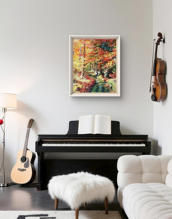 Autumn forest acrylic landscape