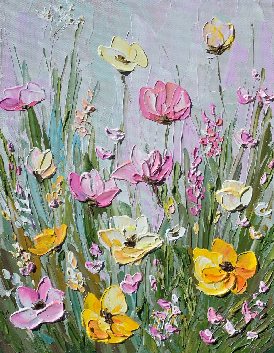  Pink Haze - Flower Field Painting By Olga Tkachyk, 11 X 14, Artwork For Sale On Artfinder