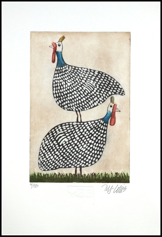 Two little guinea hens