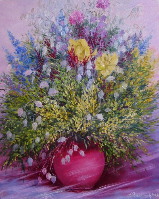 Oil Painting of Flowers in a Vase - Scent of Summer