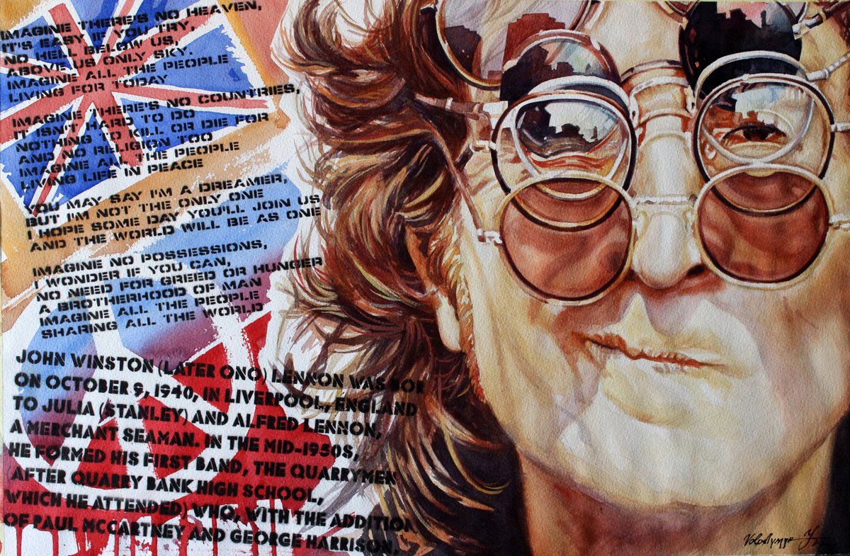 Portrait Painting By Volodymyr Melnychuk, 22 X 14", John Lennon, Original Artwork