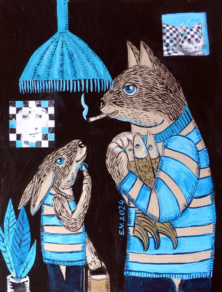 Surrealistic Animal Painting By Elizabeth Vlasova, 11 X 14, Give Me A Light, Original Artwork