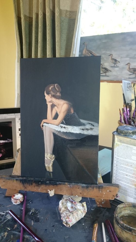 Waiting in the Wings,  Ballet Shoes, Ballet Painting, Ballerina, Dance, Framed and Ready to Hang