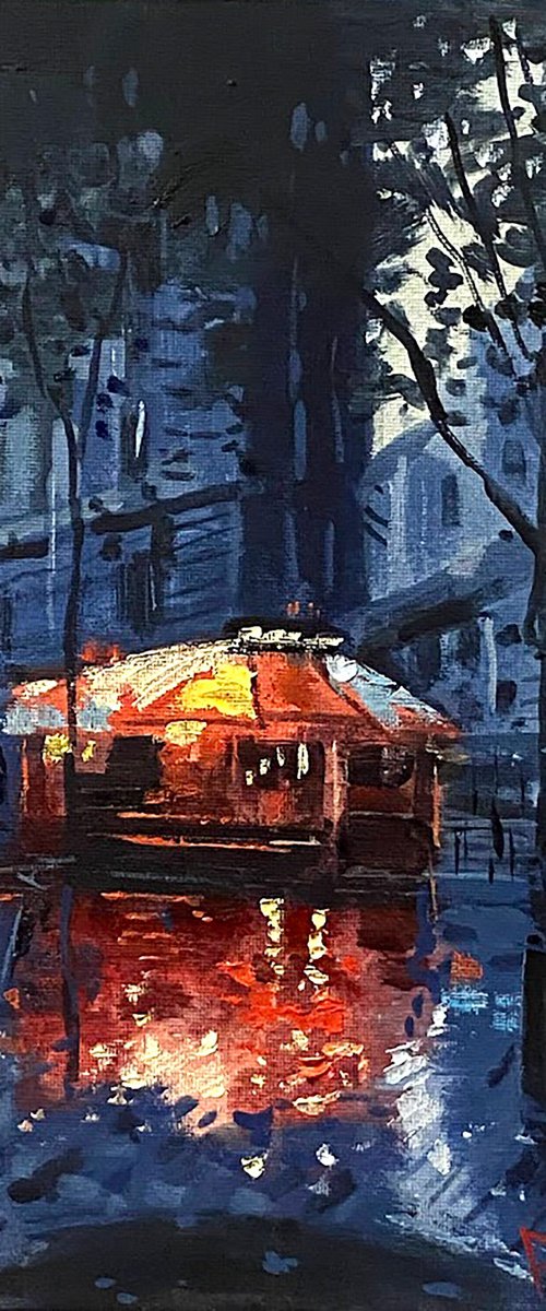 Night Red Awning Cafe by Paul Cheng