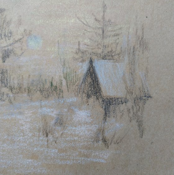 Sketch in the forest. Original pencil drawing.