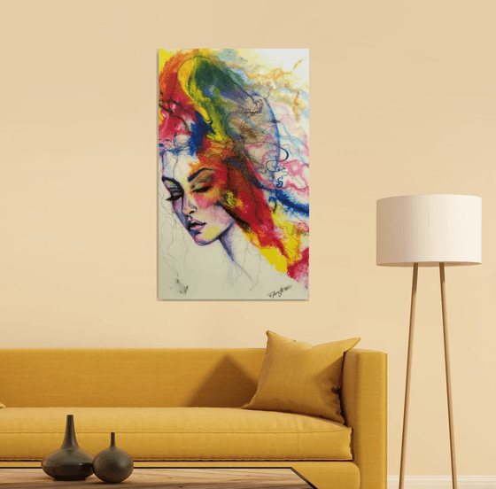 "Coco ", Contemporary resin  painting on  board, 60x100x3cm, ready to hang