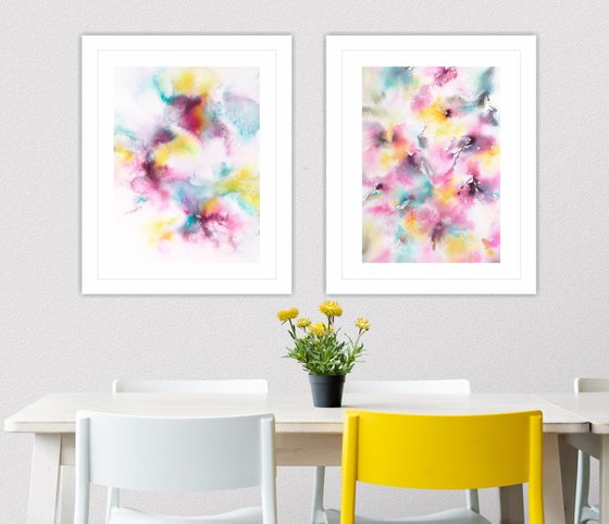 Watercolor abstract flowers set "Rainbow flowers"