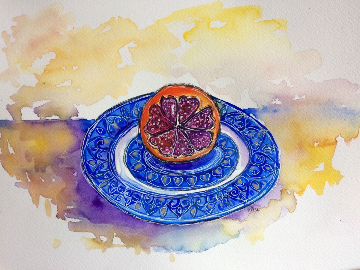 Blood Orange on a China plate by Ritu