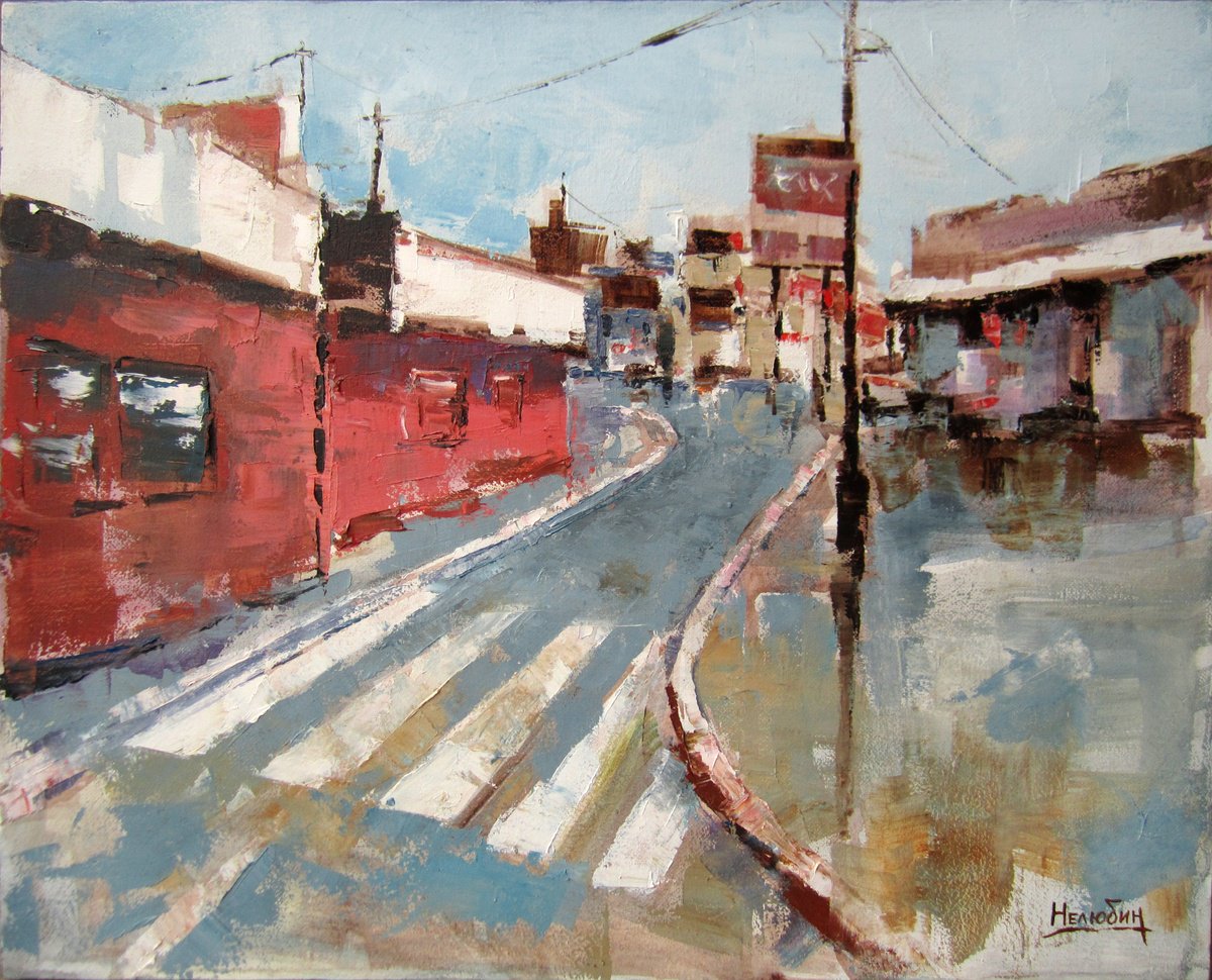 Impressionistic Cityscapes Oil Painting By Aleksandr Neliubin, 20 X 16, City Street, Original Artwork