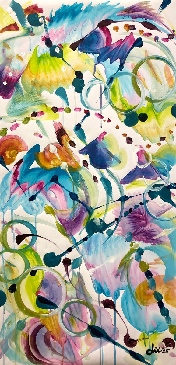 Organic Abstract Acrylic Painting By Daichi Matsusaki, 20 X 39, Color Dance 180125, Original Artwork