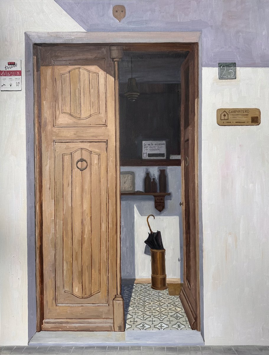 Photorealistic Cityscapes Oil Painting By Nataliya Lemesheva, 35 X 46", The Door 10, Original Artwork