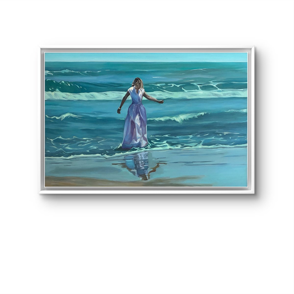 Photorealistic Landscape Oil Painting By Guzel Min, 36 X 24, Young Women. Ocean, Original Artwork