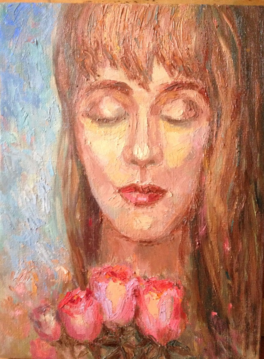 Girl with Roses painting by Roman Sergienko