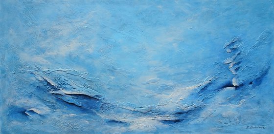 Large Blue Abstract Textured Painting Modern Art with Heavy Texture. Abstract Landscape Contemporary Seascape Artwork for Livingroom or Bedroom