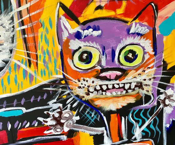 Cats bosom friends in style of famous painting by Jean-Michel Basquiat.