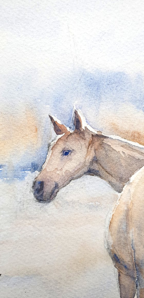 FROSTY AUTUMN 2020.055  original watercolour horses 40X30CM
