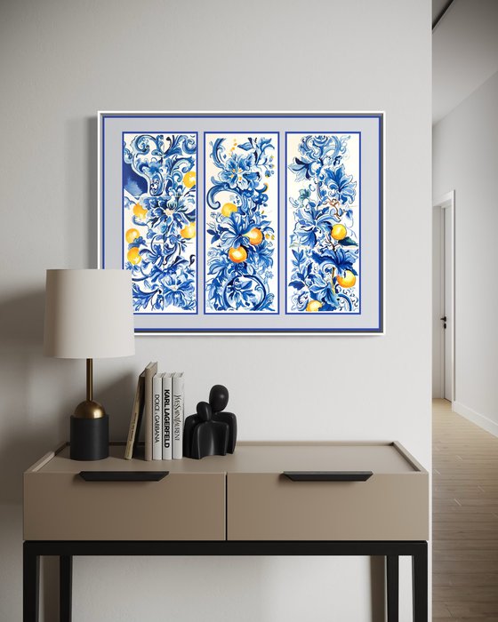 Azul & Citrus Triptych