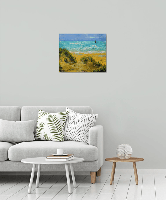 JOURNEY TO SAINT BREVIN.ORIGINAL PALETTE KNIFE SEASCAPE.PAINTING BY THIERRY VOBMANN.IMPRESSIONISTIC VAN GOGH STYLE.FREE SHIPPING.