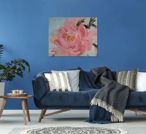 Oversized wall art original canvas oil painting pink peony artwork