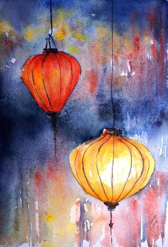 Magical Lanterns ORIGINAL Watercolor Artwork - Hoi An, Vietnam Traditions