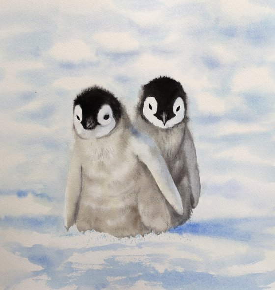 Penguin Family - watercolor