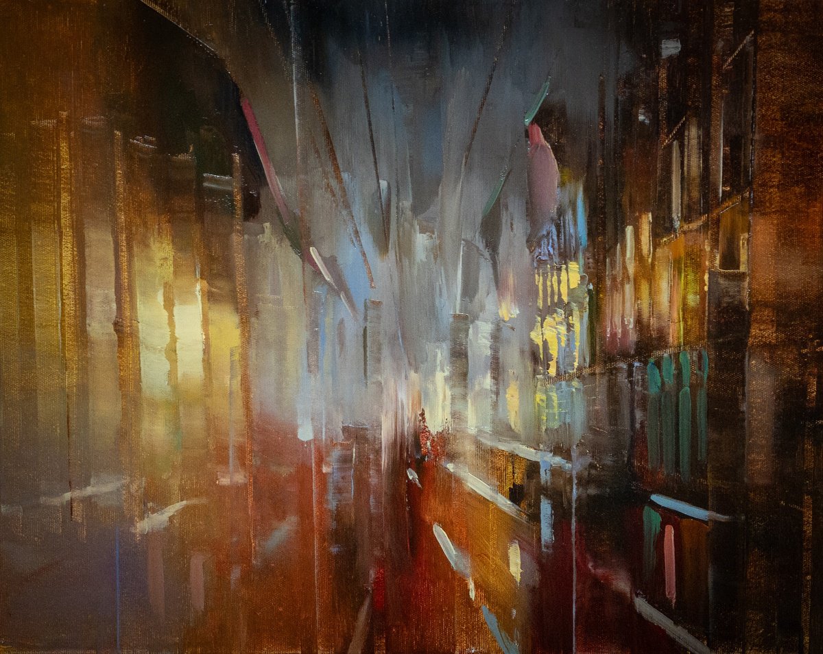 Impressionistic Cityscapes Oil Painting By Aleksandr Jerochin, 20 X 16, The Lights Of Night, Original Artwork