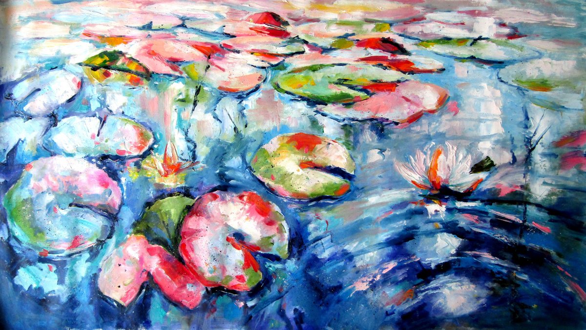 Colorful Water Lilies By Kovacs Anna Brigitta, 39 X 20, Artwork For Sale On Artfinder