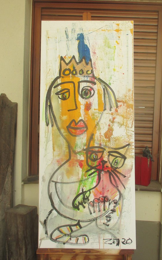 expressive golden queen, girl portrait 47,2 x 19,6 inch