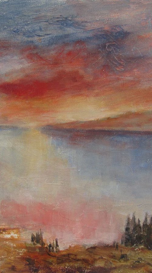 Italian Sunset. Semi abstract classical landscape on canvas 30x40cm. by Jackie Smith