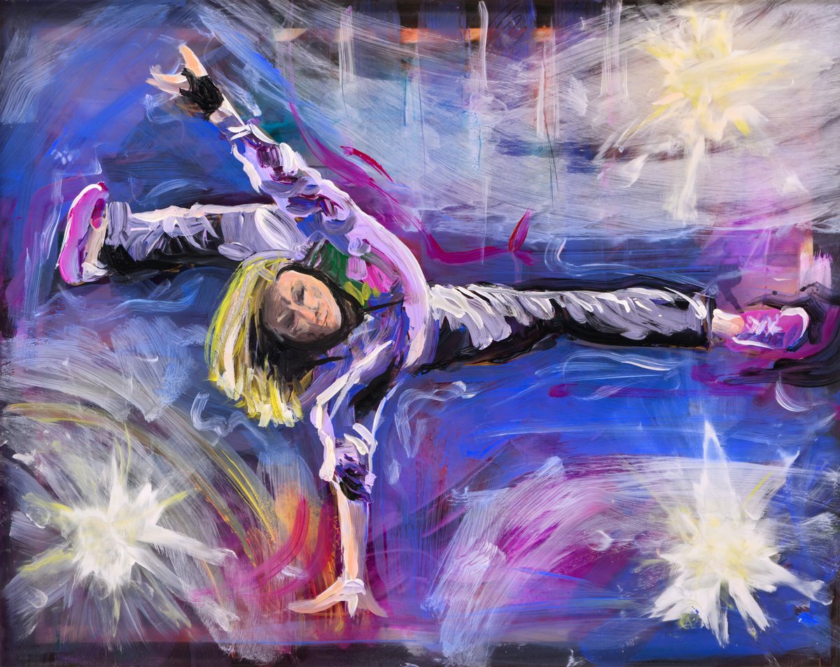 Impressionistic Portrait Acrylic Painting By Eliry Arts, 2 X 2, The Break Dancer, Original Artwork