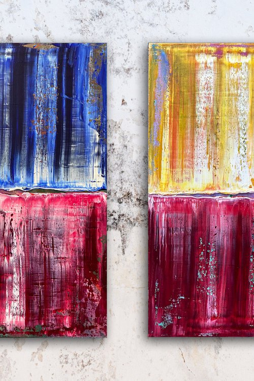 "Trending" - Save As A Series - Original PMS Abstract Diptych Oil Paintings On Canvas - 32" x 20" by Preston M. Smith (PMS)