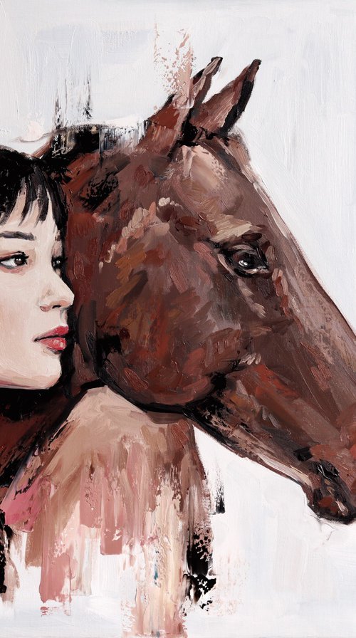 Asian woman with horse by Marina Ogai