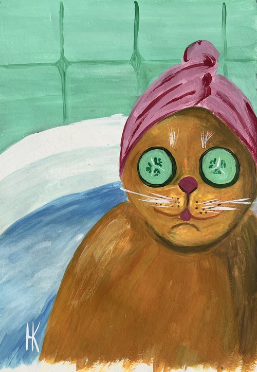 Cat. Bath Time. by Halyna Kirichenko