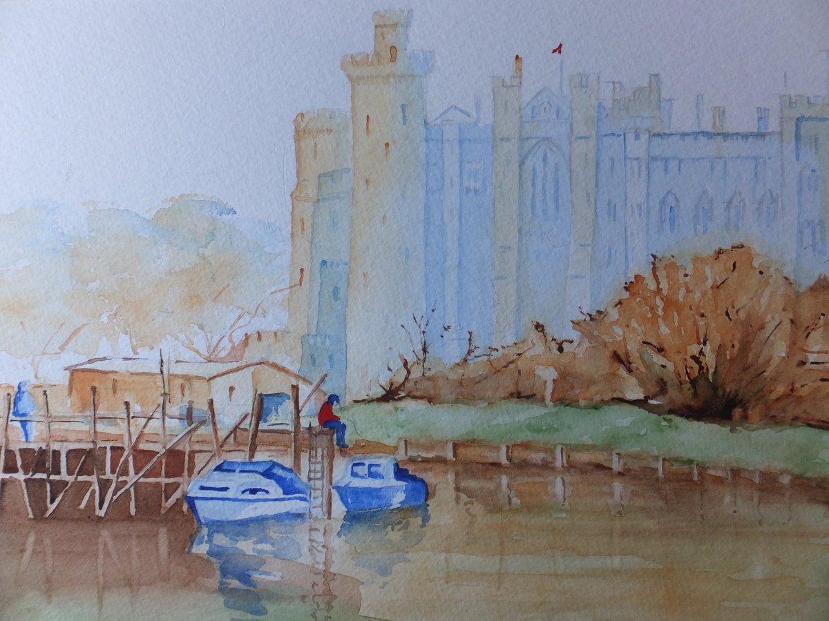 Photorealistic Cityscapes Watercolour By David Harmer, 19 X 15, Arundel Castle In Sussex, Original Artwork