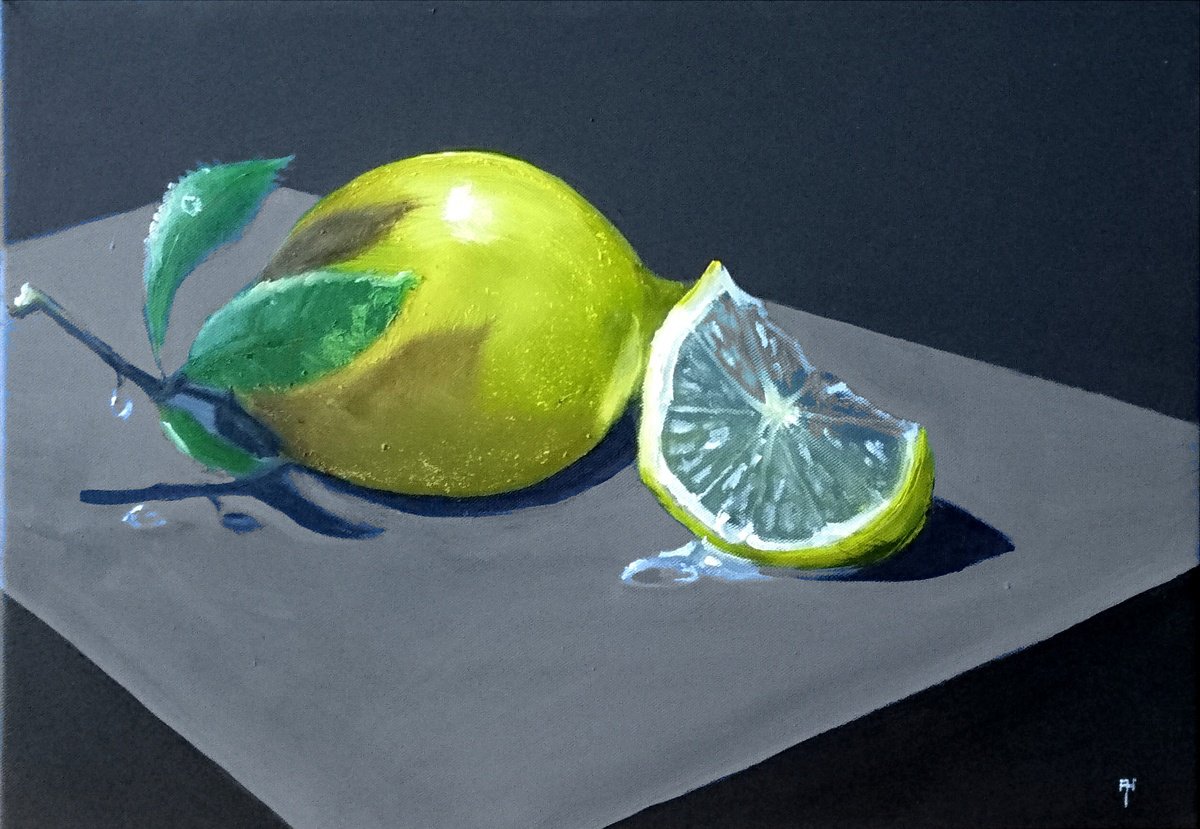 Impressionistic Still Life Oil Painting By Alan Harris, 16 X 12, Still Life With Lemon, Original Artwork
