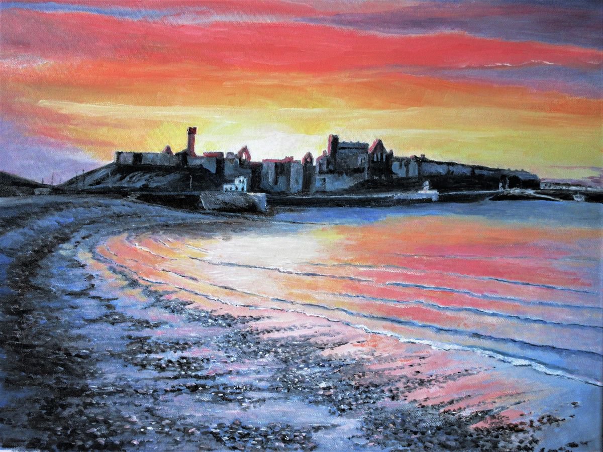 Sunset Peel Castle Isle of Man Commission fo Artfinder