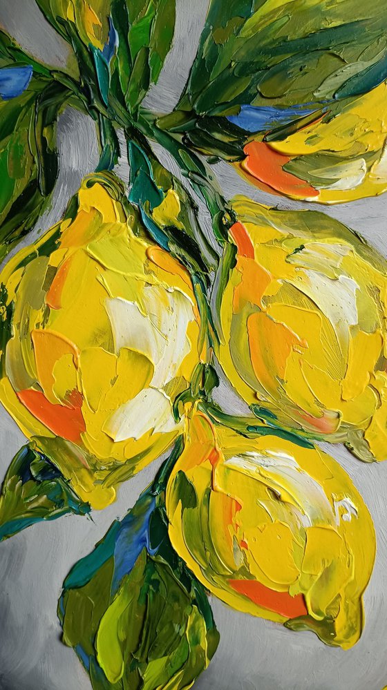 Lemons - lemon tones, lemon, oil painting, lemon yellow, lemons oil painting, lemons on the tree, nature