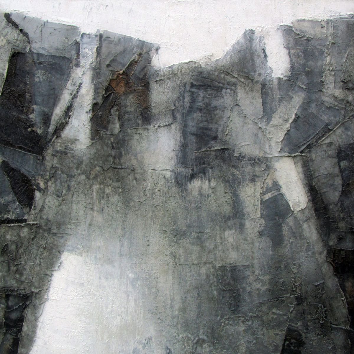 Impressionistic Landscape Oil Painting By Abhishek Kumar, 18 X 18, Grey Depth #3, Original Artwork