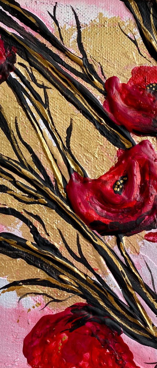 Textured Poppies on Gold Leaf by Marja Brown