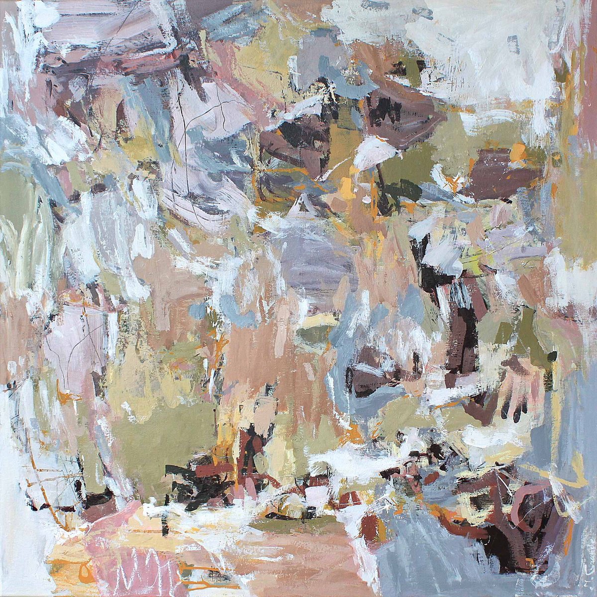 Expressive Abstract Acrylic Painting By Julia Grande, 39 X 39", "Echoes Of Spring", Original Artwork