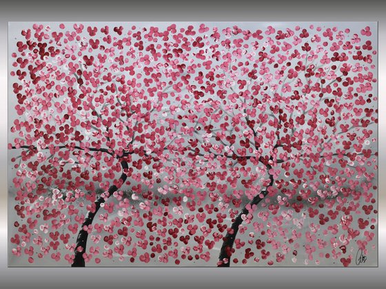 Soul sisters   acrylic abstract painting cherry blossoms nature painting, canvas wall art