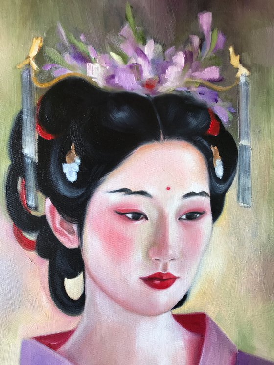 "Hanfu girl portrait in lilac clothes"